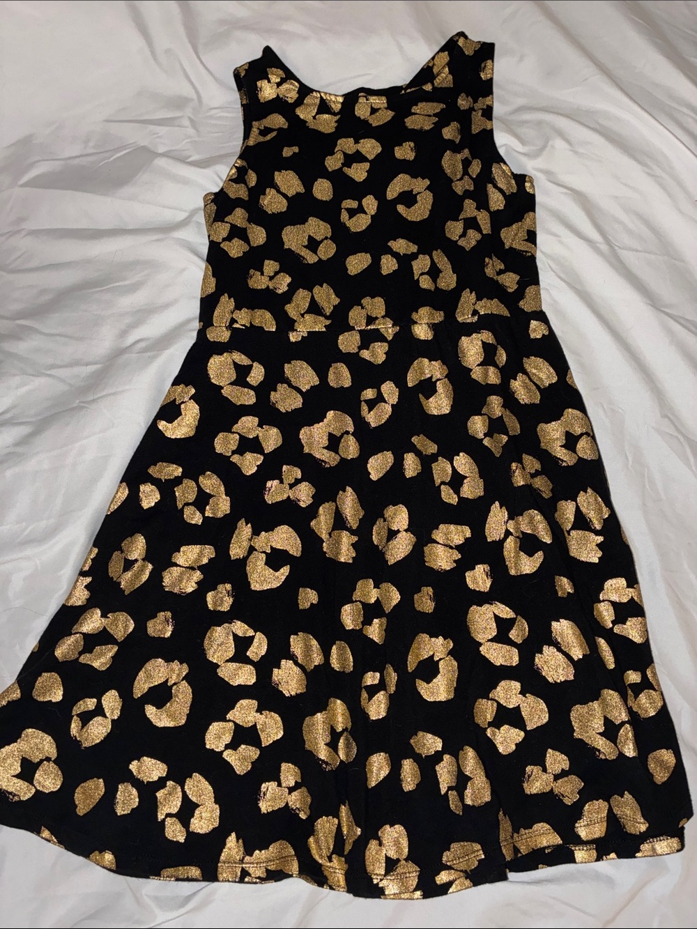 total girl Black Dress with Gold Metallic Leopard Spots